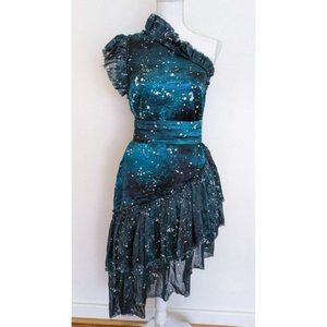 Aje Sorocco Ruffle One Shoulder Silk Linen Dress Sz 10